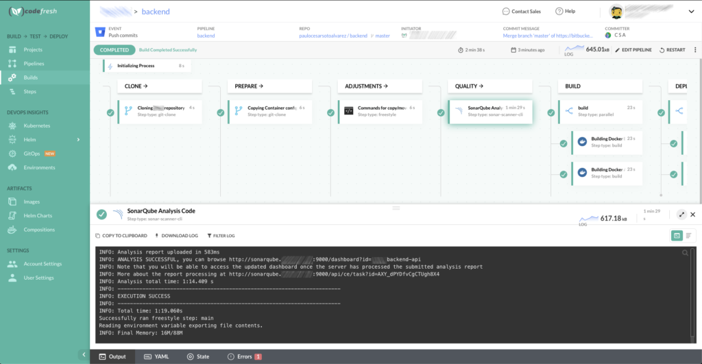 Ejecución Pipeline SonarQube Codefresh