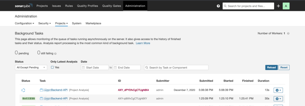 Tareas en Background SonarQube